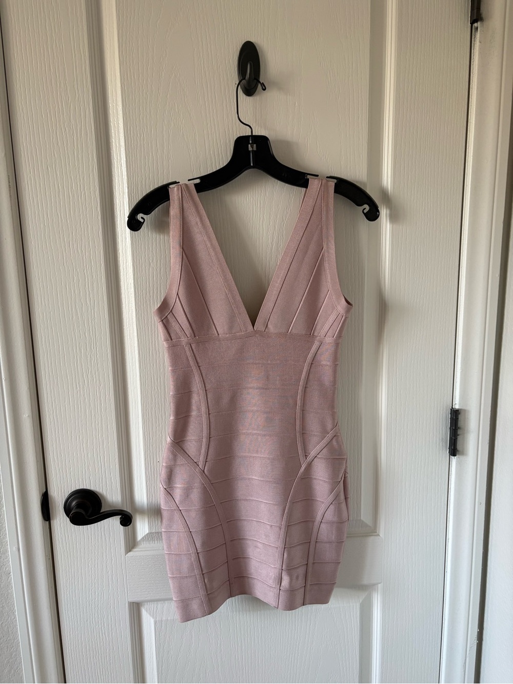 House of CB London Bandage V-Neck Bodycon Dress in Dusty Pink